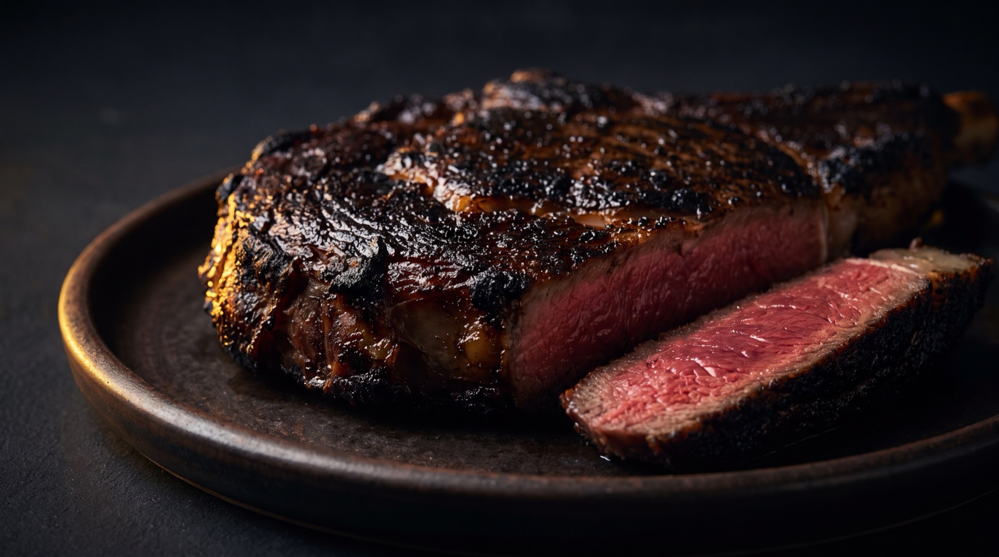 A Pittsburgh-style steak: blackened crust, rare red center